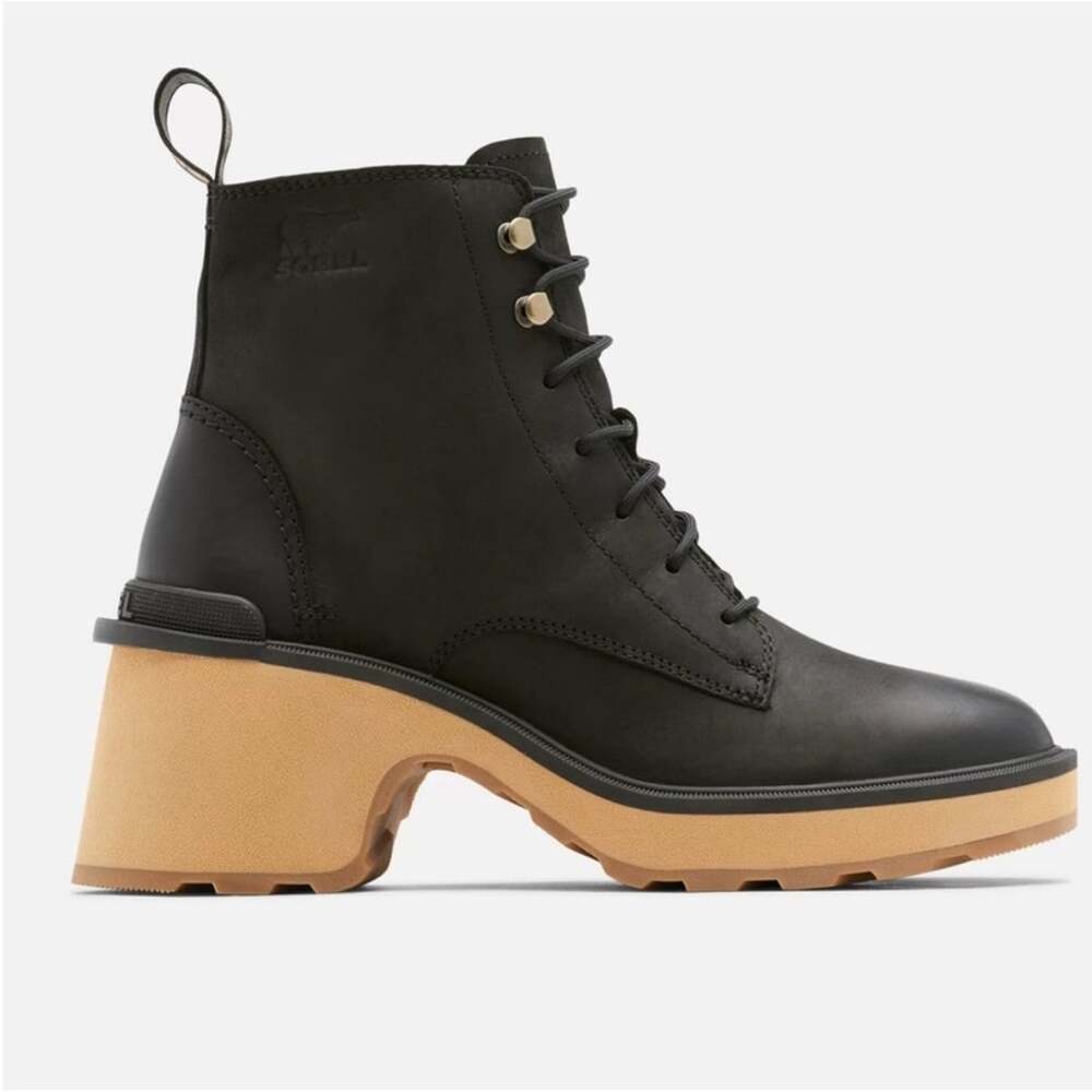 Sorel Women's Hi-Line Heel Lace Boot Waterproof Black Tawny Buff Leather Size 8